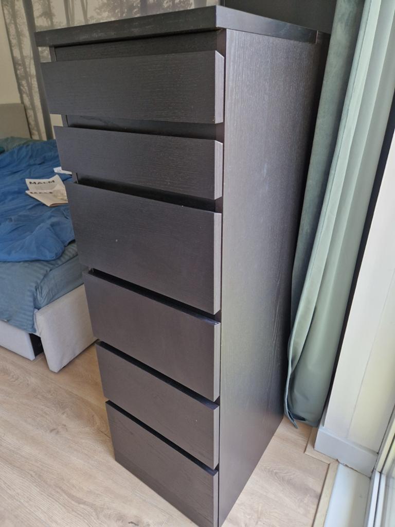 Ikea malm 6 laden zwart, Huis en Inrichting, Kasten | Ladekasten, Zo goed als nieuw, Minder dan 100 cm, 50 tot 100 cm, 25 tot 50 cm