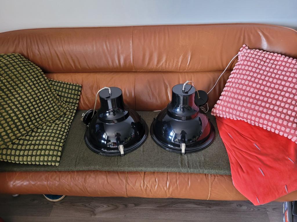 Grote en zware lampen met kabel en beugel (36x35 cm), Huis en Inrichting, Ophalen, Gebruikt, Metaal, Minder dan 50 cm