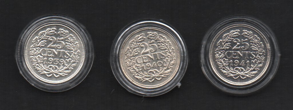 Zilveren Kwartjes Wilhelmina 1939-1941 Pracht Munten  (124), Setje, Zilver, 25 cent, Ophalen of Verzenden
