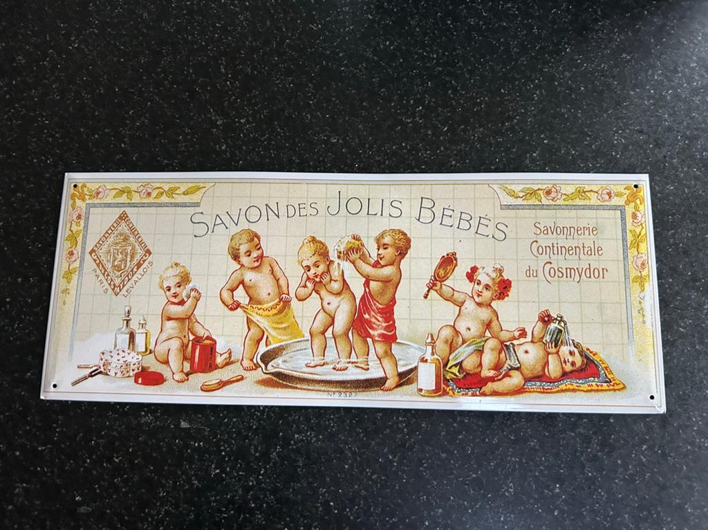 Emaille metalen reclamebord Savon des jolis bébés, Ophalen of Verzenden, Gebruikt, Reclamebord