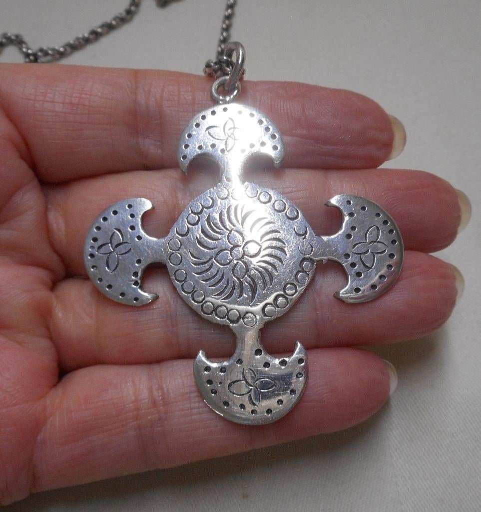 Zilveren ketting met bijzondere kruis hanger nr.805, Met hanger, Verzenden, Zo goed als nieuw, Zilver