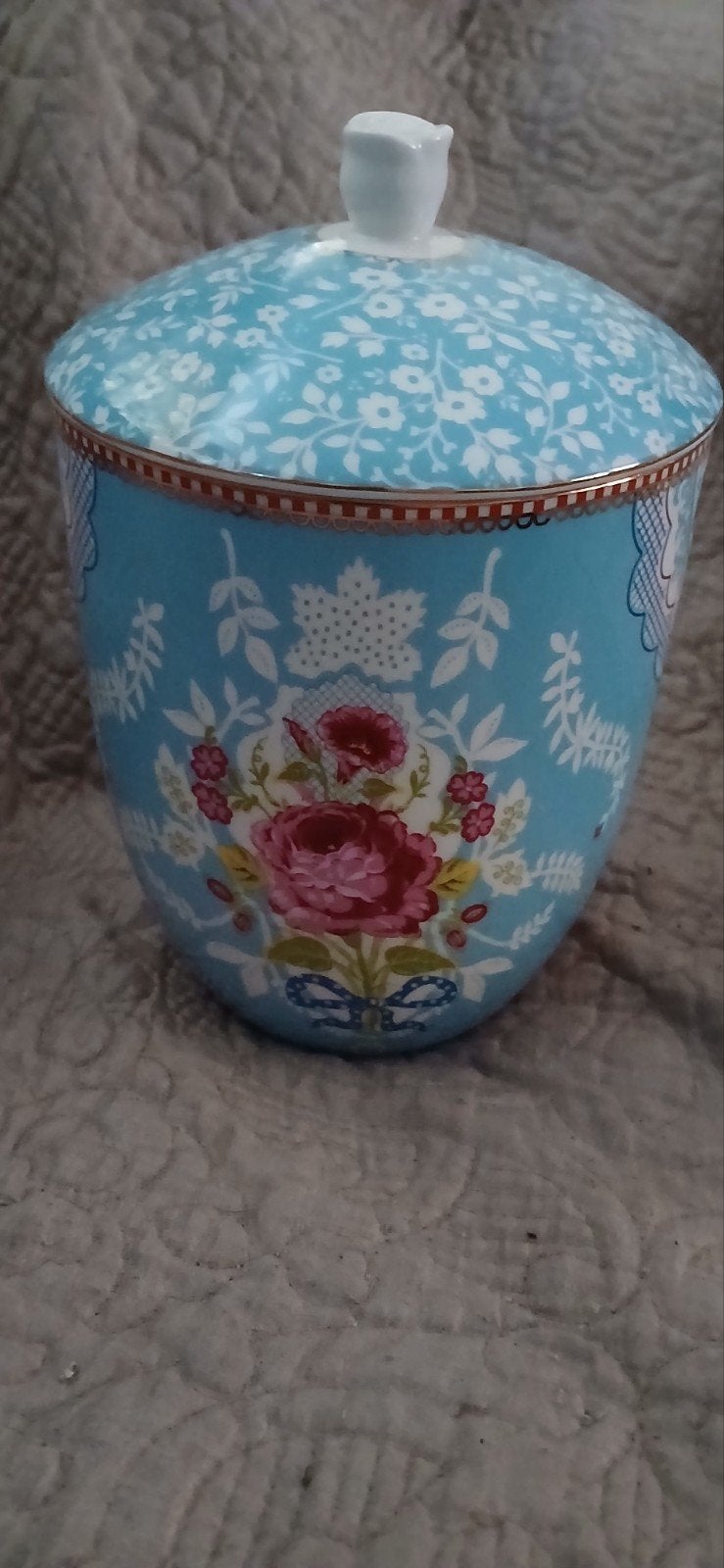 Pip Studio voorraadpot, blauw met bloemen., Pip Studio, Ophalen of Verzenden, Zo goed als nieuw, Overige stijlen