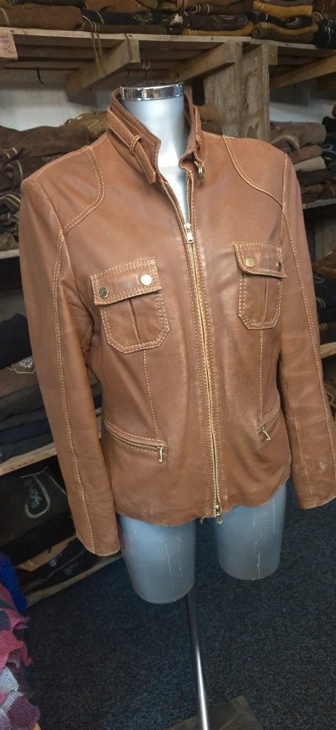 Leren dames jas, Bruin, Gelco, Maat 42/44 (L), Djt@dejuistetoon.eu