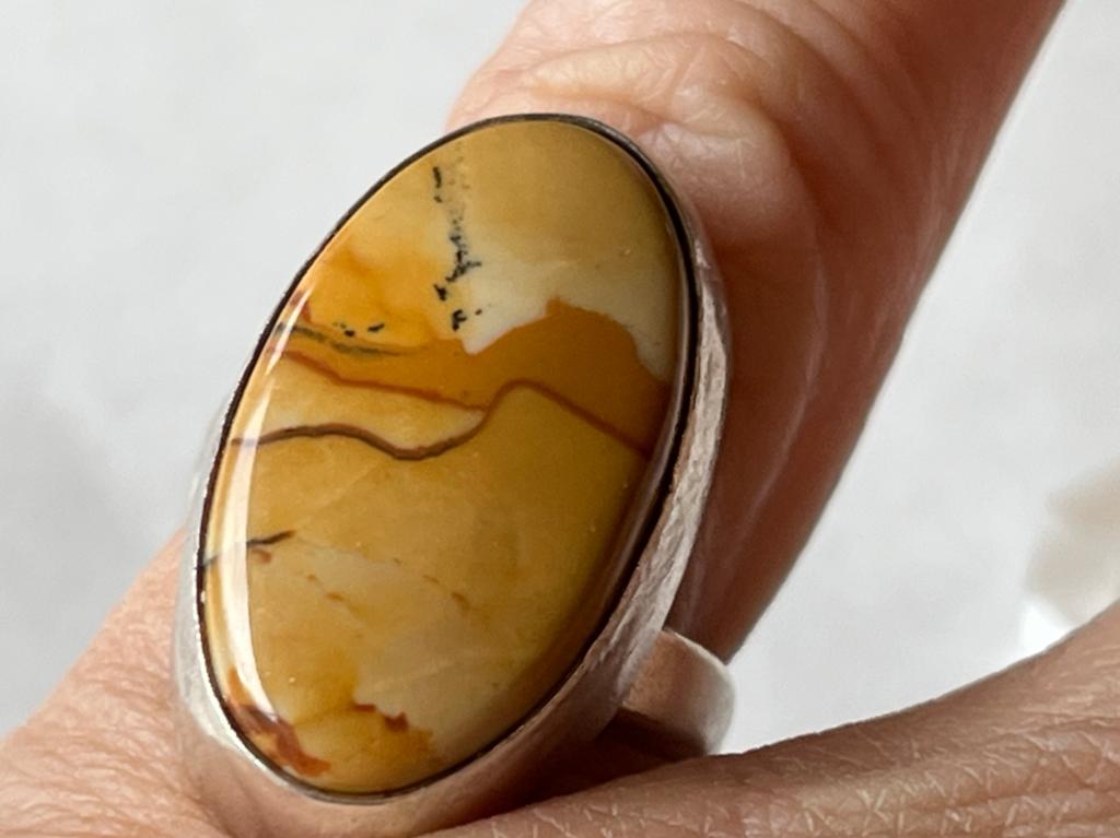 Vintage Zilveren Ring met Grote Landschapsjaspis Steen, 18 tot 19, Verzenden, Zo goed als nieuw, Met edelsteen