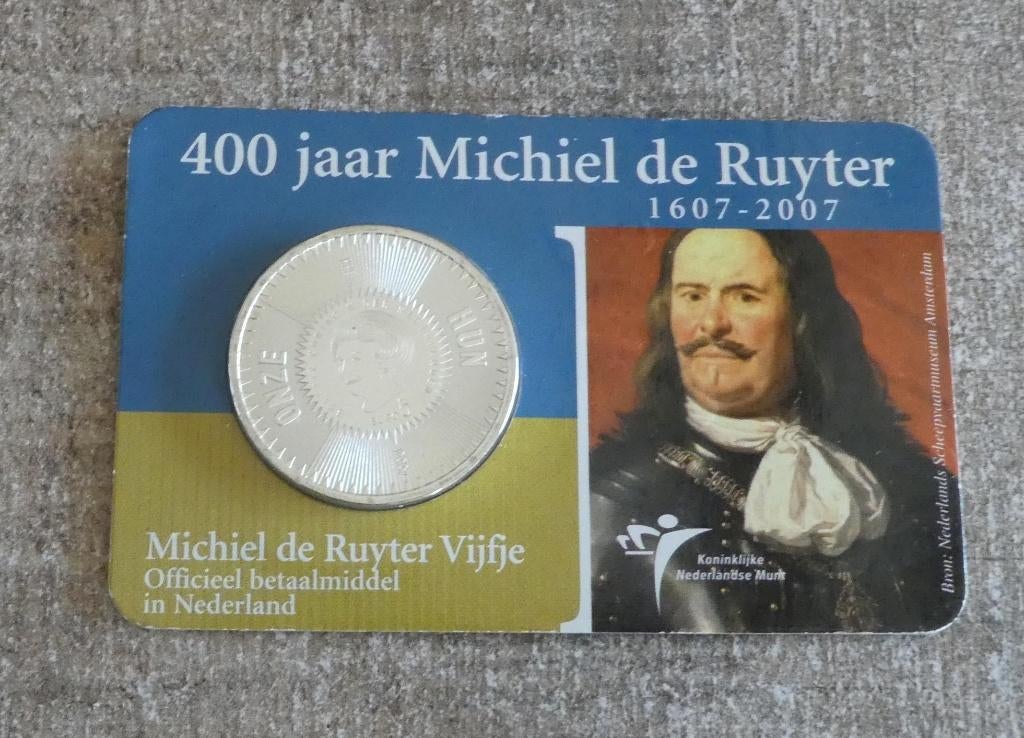 Nederland- 2007- Coincard- Michiel de Ruyter Vijfje - Zilver, Vóór koninkrijk, Zilver, Euro's, Ophalen of Verzenden