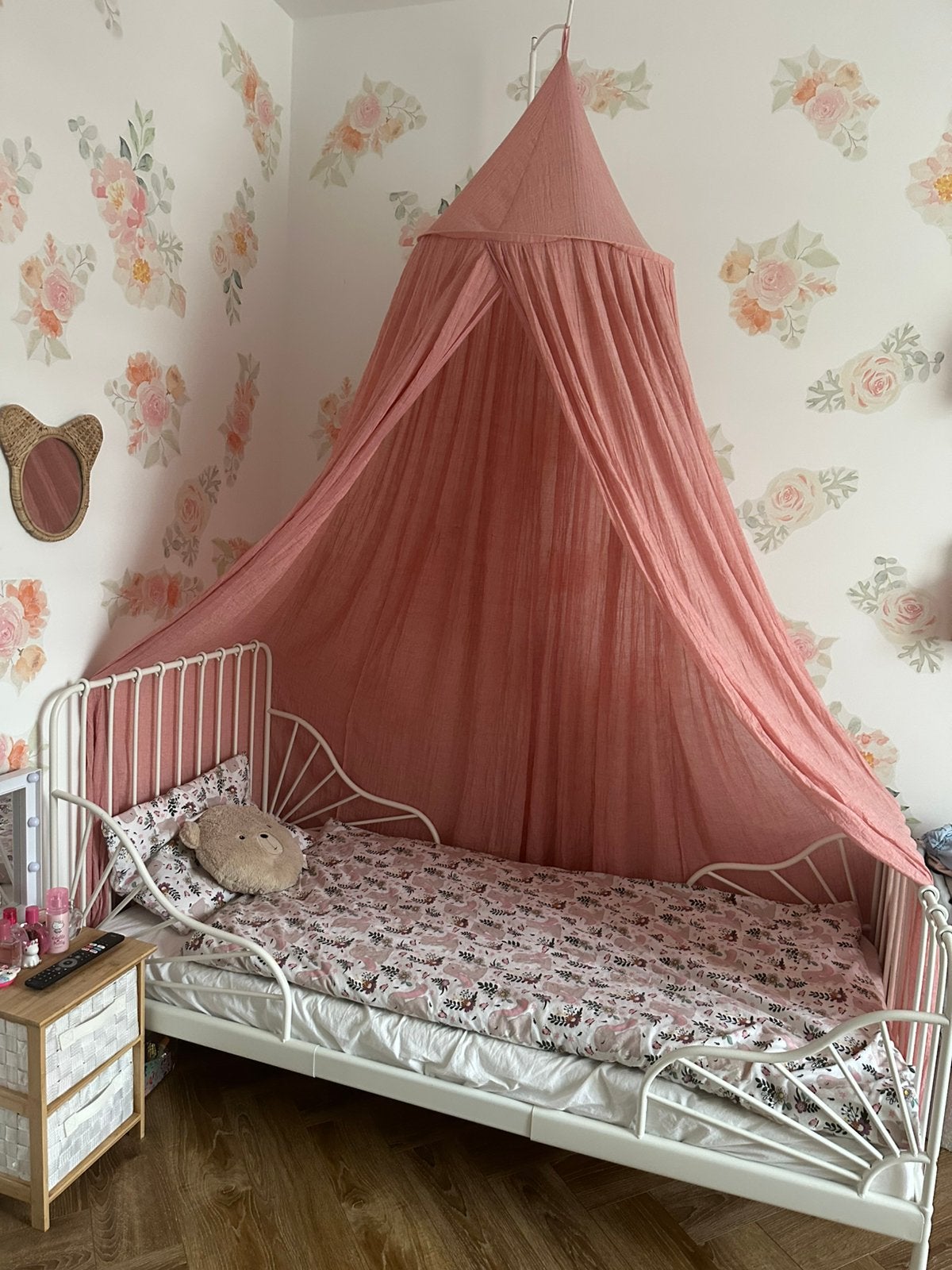 Ikea meegroei bed met lattenbodem, matras, klamboe, Ophalen, 90 cm, Eenpersoons, Wit