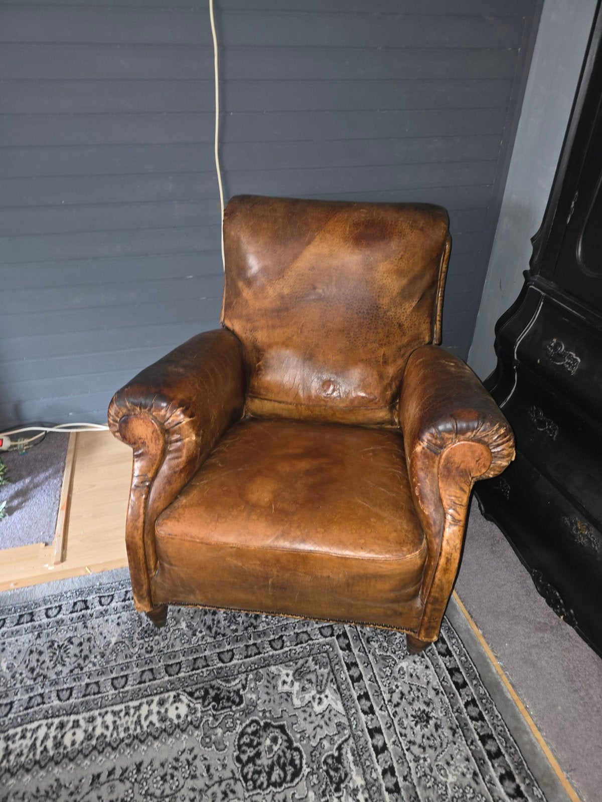Vintage Leren Fauteuil - Comfortabel en Stijlvol, Huis en Inrichting, Ophalen, Gebruikt, 75 tot 100 cm, Vintage, Klassiek, Industrieel