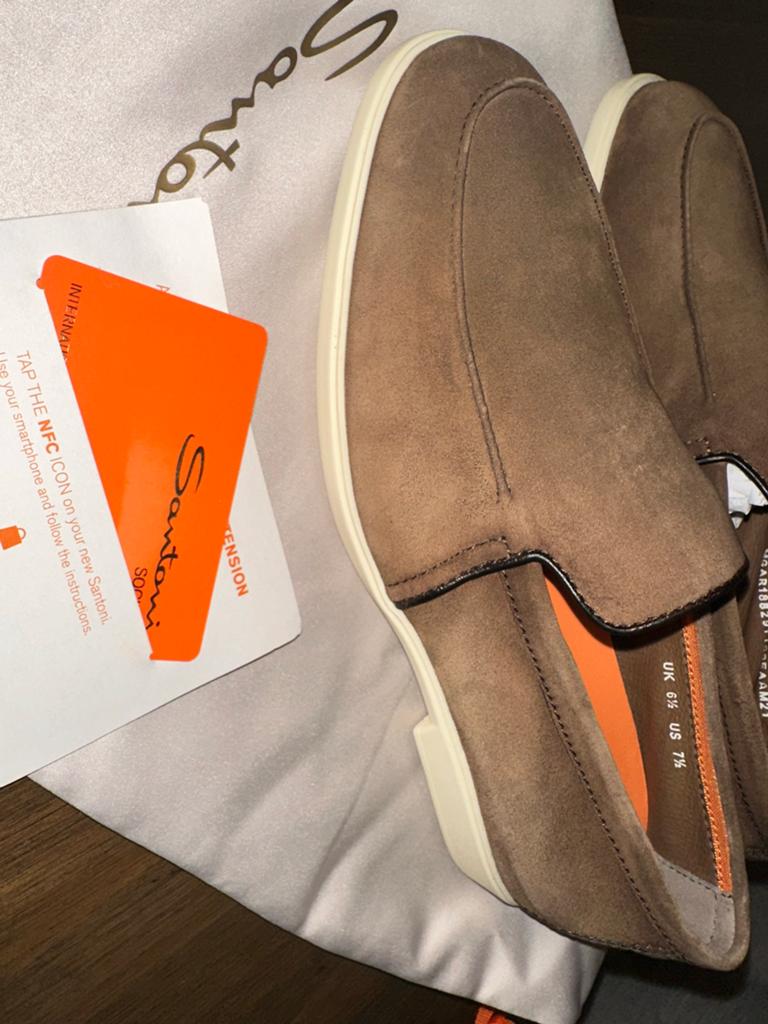 Santoni suède loafers - Nieuw in doos, Loafers, Bruin, Nieuw, Ophalen of Verzenden