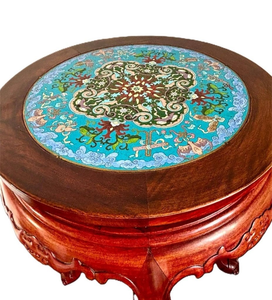 Chinese sokkel met cloisonne plaat., Ophalen of Verzenden
