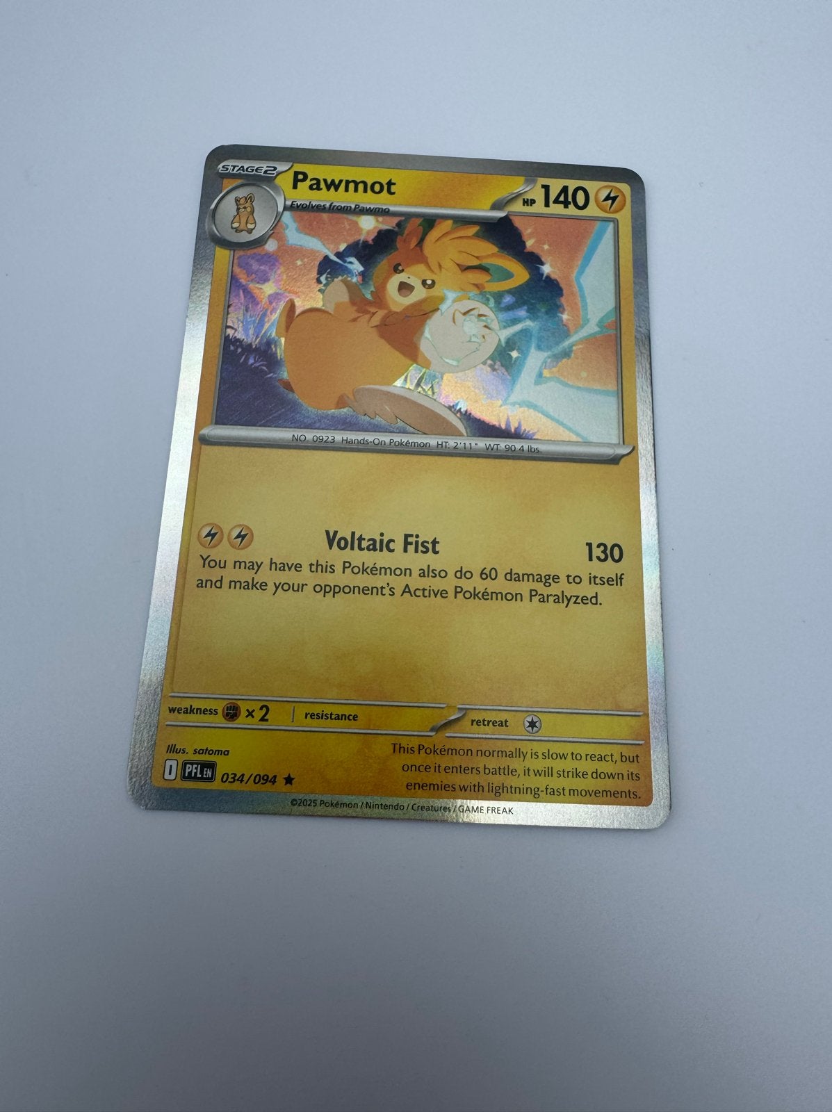 Pawmot 034/094 Foil Pokémon Kaart - Zo goed als nieuw, Ophalen of Verzenden, Zo goed als nieuw, Losse kaart, Foil