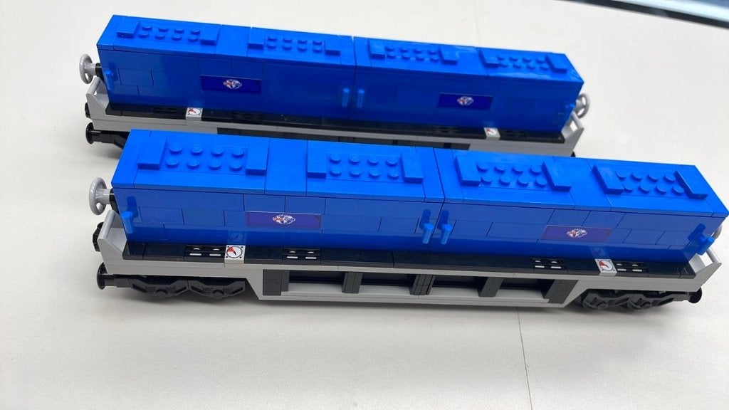 SB1943 Lego container wagon MOC CMA CGM blauw, Ophalen of Verzenden, Zo goed als nieuw