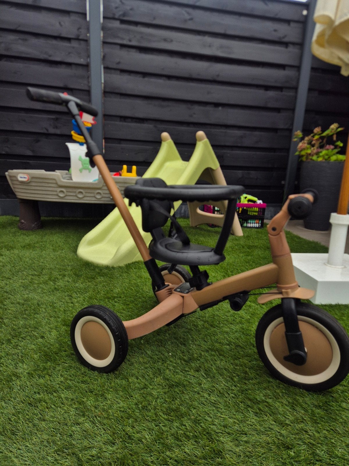 Topmark Lio 4-in-1 Driewieler Met Duwstang - Macchiato, Ophalen of Verzenden, Gebruikt, Overige typen