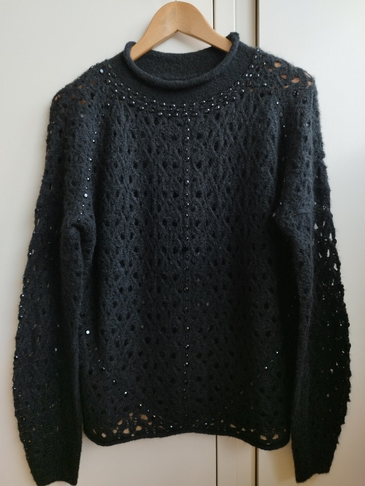 Marccain Alpaca knitted strass trui N5 L 42 Zwart, Kleding | Dames, Verzenden, Zwart, Maat 42/44 (L), Zo goed als nieuw