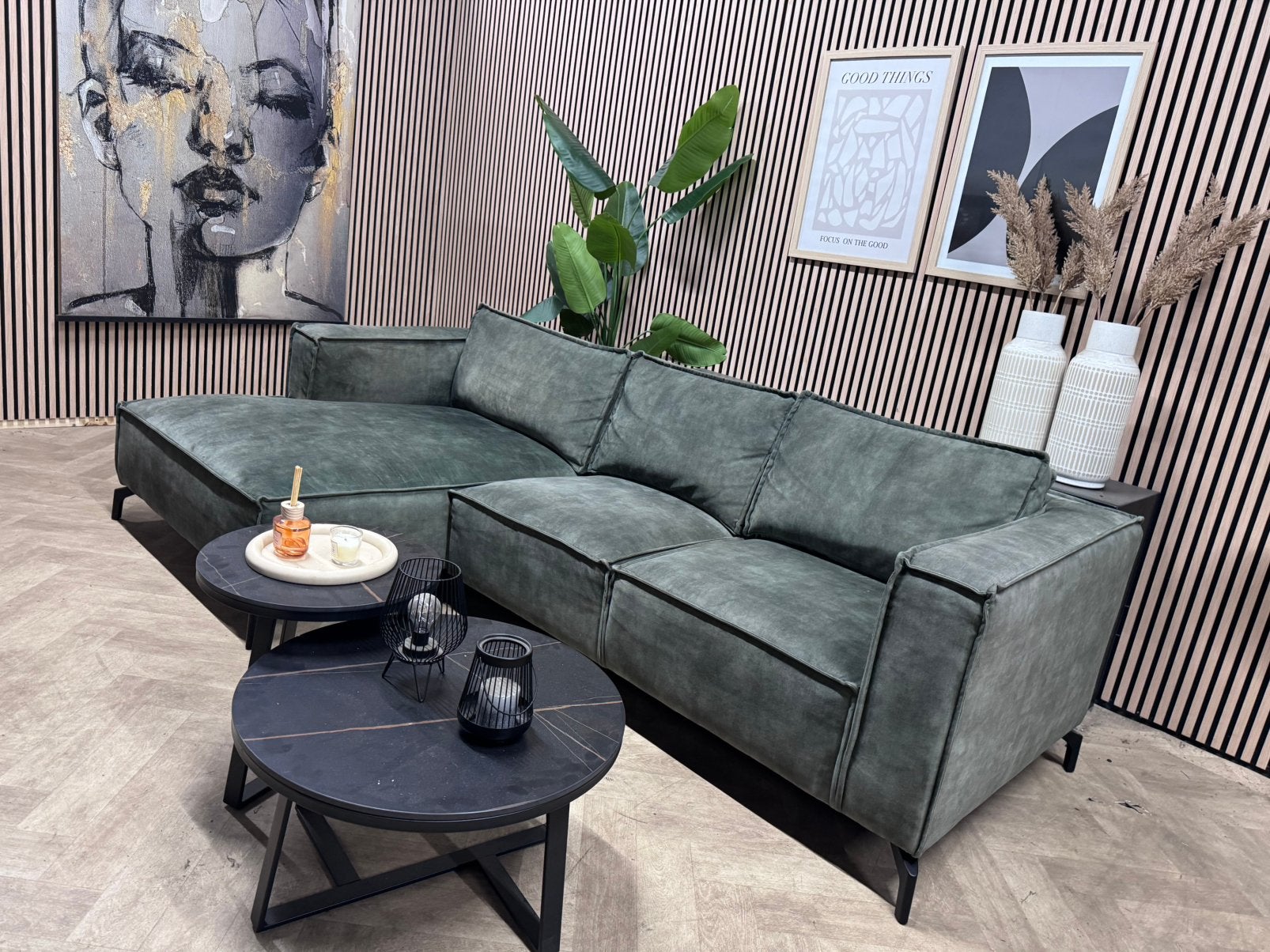 ZGAN | Velvet Velours Hoekbank - Groen - 280 x 155, Luxe velvet velours hoekbank loungebank groen, 250 tot 300 cm, -, -