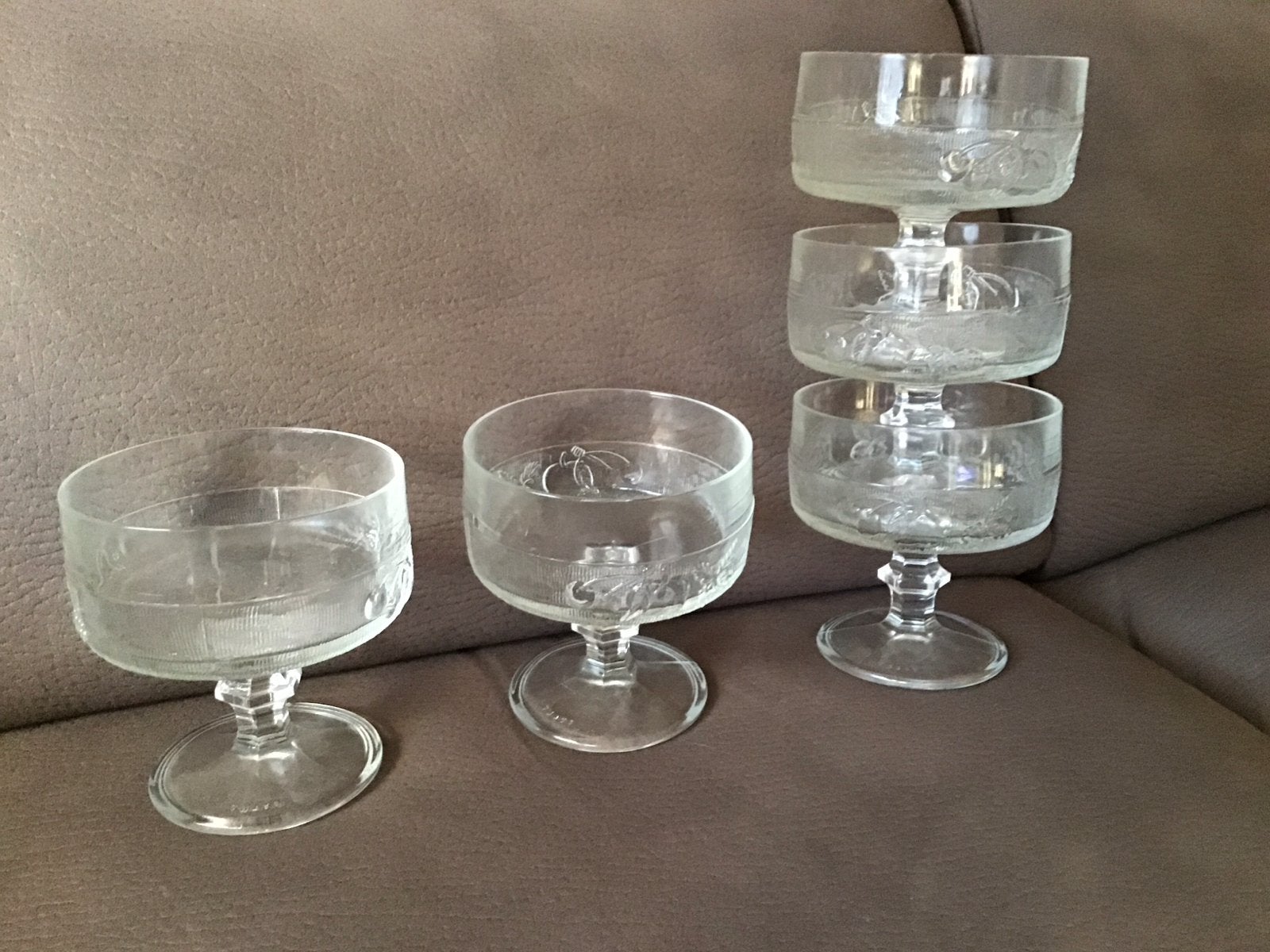 Set van 5 Vintage Glazen Dessertcoupes met Fruitdecor, Ophalen of Verzenden