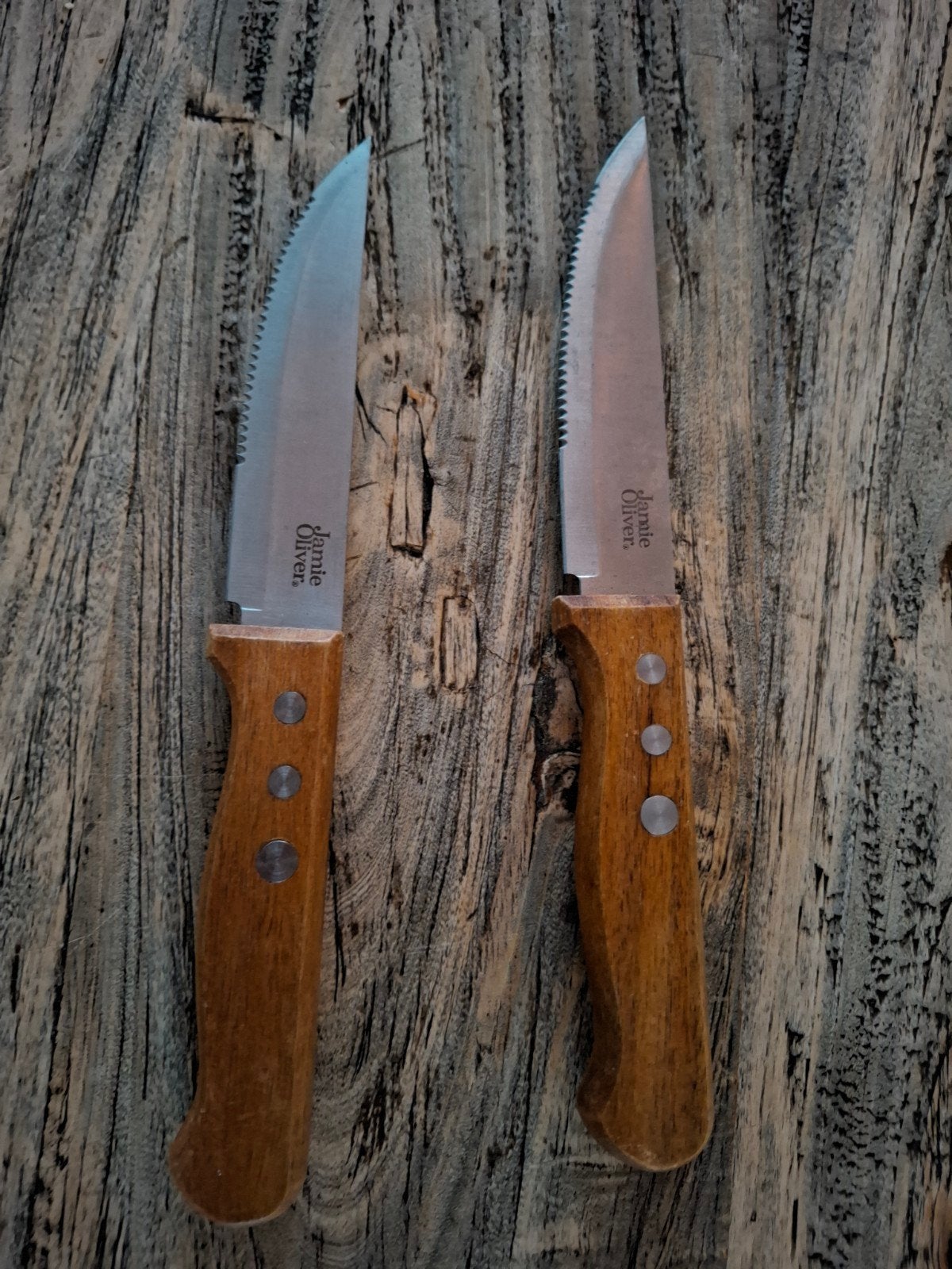 2 Jamie Oliver steakmessen 25 cm, Gebruikt, Ophalen of Verzenden, Overige merken, Hout