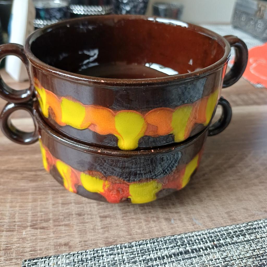 Vintage lava retro soepkommen met handvat - Set van 2, Ophalen of Verzenden