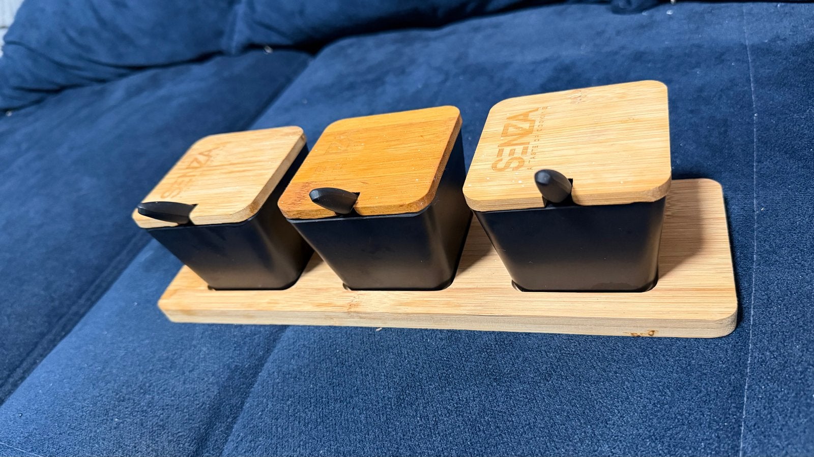 Senza kruidenpotjes met bamboe deksel en lepel, Hout, Ophalen of Verzenden, Zo goed als nieuw, Overige merken