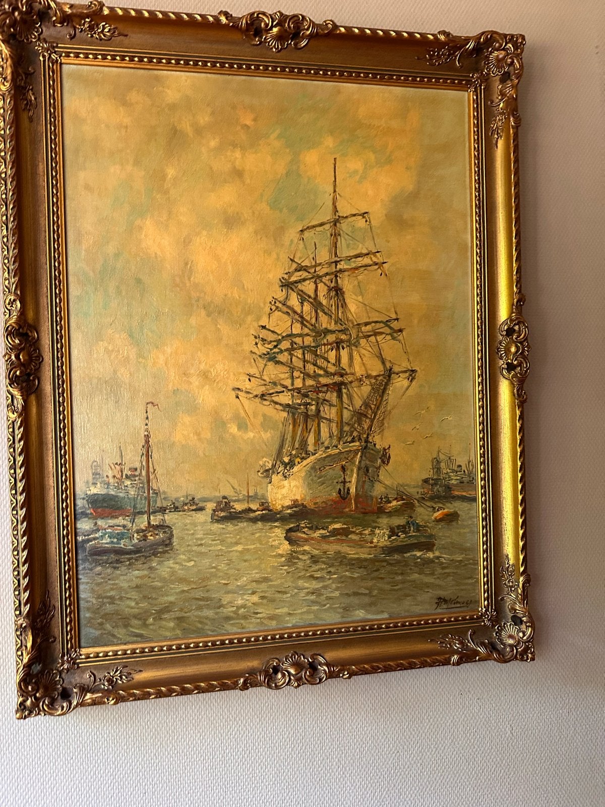 Olieverfschilderij Maritiem Gezicht met Zeilschip, Ophalen, Maritiem / water, Doek, Olieverf