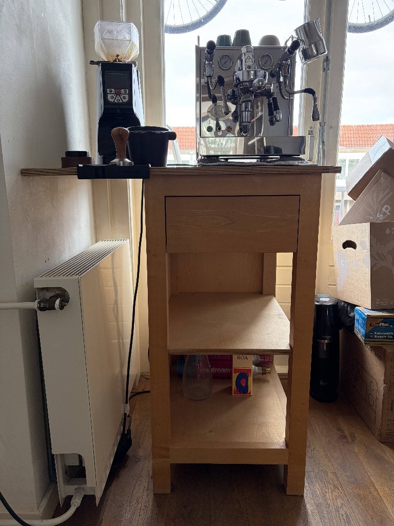 Handgemaakte Koffiemeubel van Berken en Esdoornhout, Huis en Inrichting, Ophalen, Gebruikt, 50 tot 100 cm, Rechthoekig