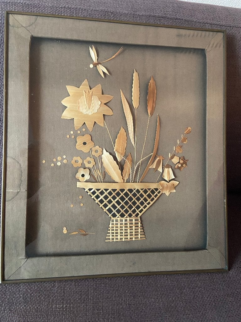 Vintage lijst met bamboe en koperen rand diepte lijs, Ophalen, Gebruikt