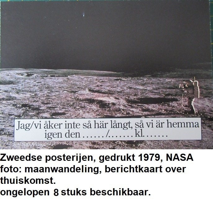 ZWEDEN, unieke ansicht berichtkaart, NASA maanwandeling 1979, Verzamelen, Ophalen of Verzenden, 1980 tot heden, Ongelopen, Overig Europa