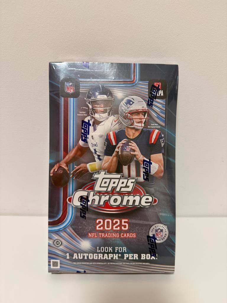 2025 Topps Chrome NFL Trading Cards Hobby Box, Ophalen of Verzenden, Nieuw, Overige sporten, Spelerskaart