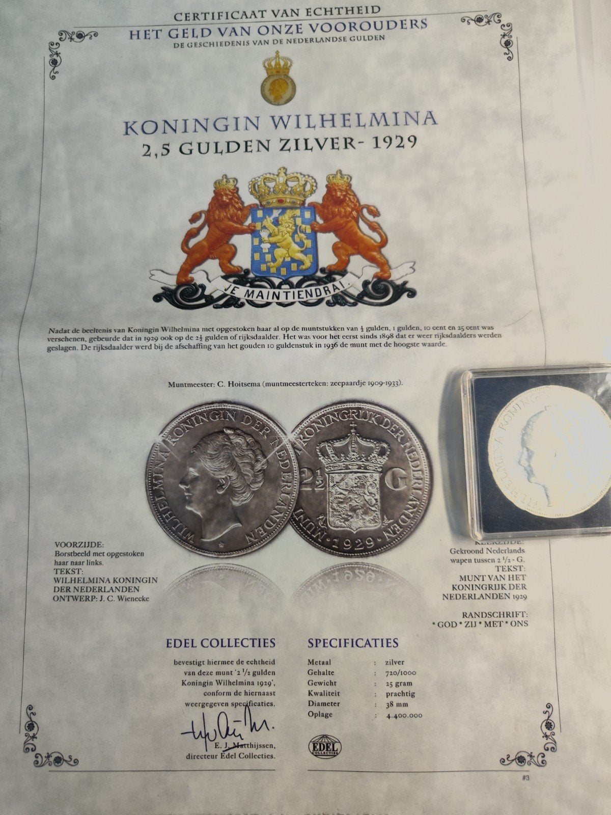 Zilveren 2,5 Gulden 1929 (Koningin Wilhelmina), Postzegels en Munten, Munten en Bankbiljetten | Verzamelingen, Ophalen, Nederland