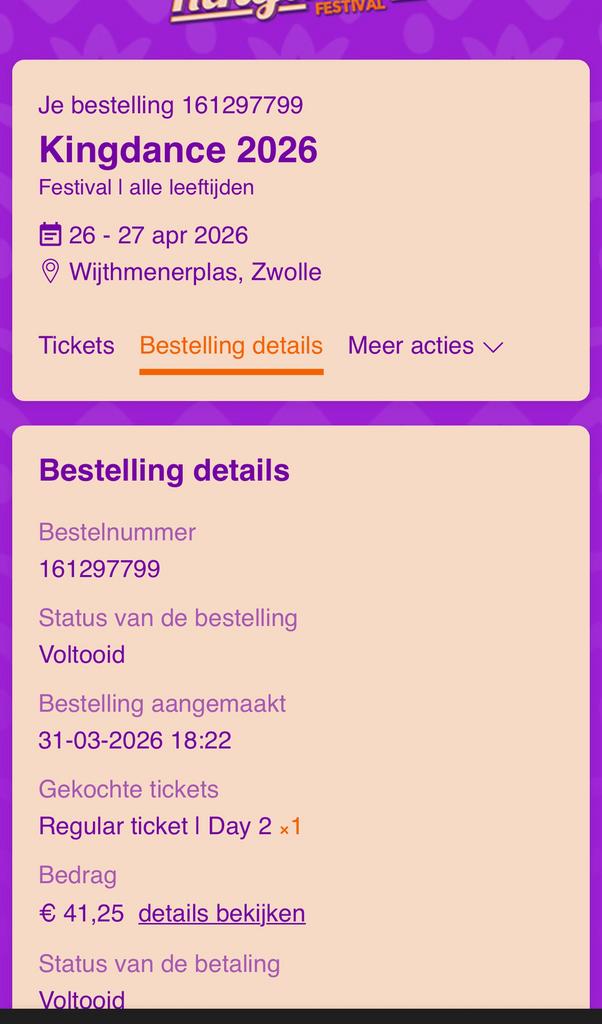 Kingdance ticket day 2, Tickets en Kaartjes, Evenementen en Festivals, Eén persoon