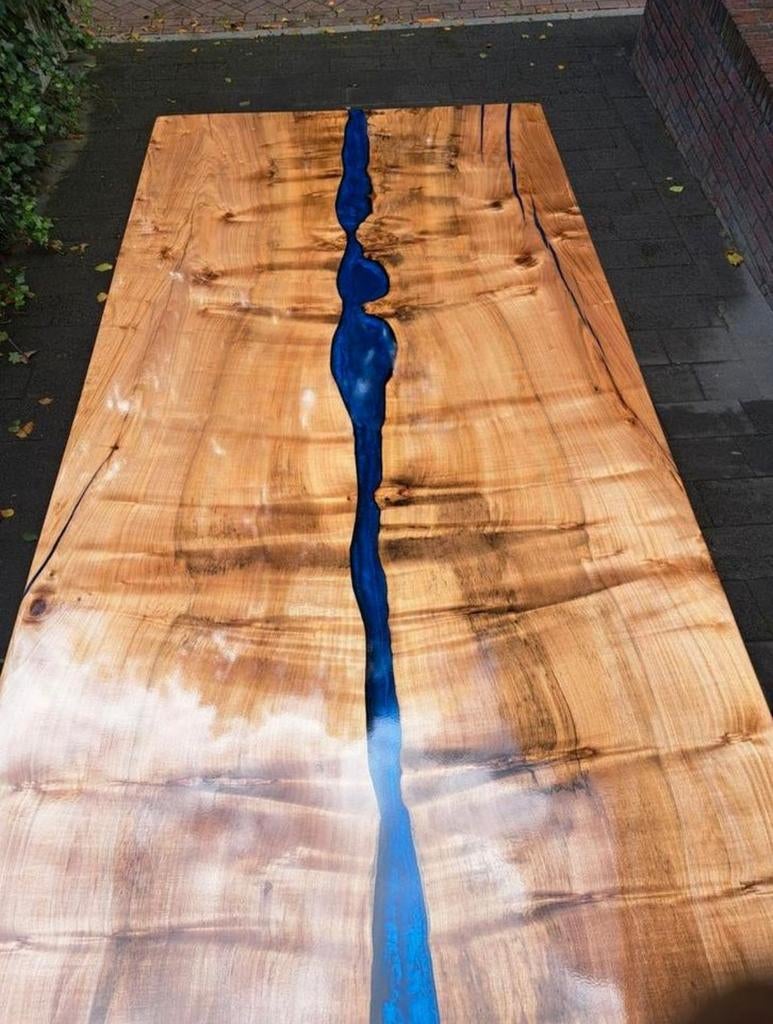 Unieke Epoxy Boomstamtafel - 220x102 cm, Ophalen, 100 tot 150 cm, Rechthoekig, Nieuw