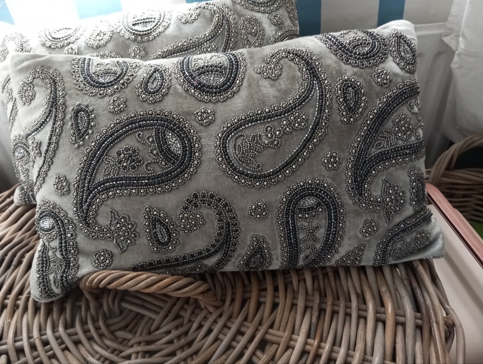 Riviera Maison pillows 2 keer, Huis en Inrichting, Afneembare hoes, Ophalen of Verzenden, Zo goed als nieuw, Grijs