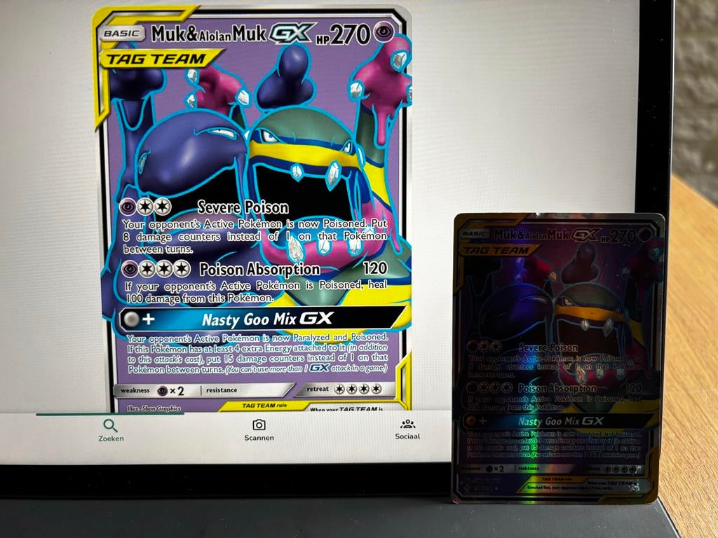 Pokémon Kaart Muk & Alolan Muk GX (Full Art), Ophalen of Verzenden, Zo goed als nieuw, Losse kaart, Foil