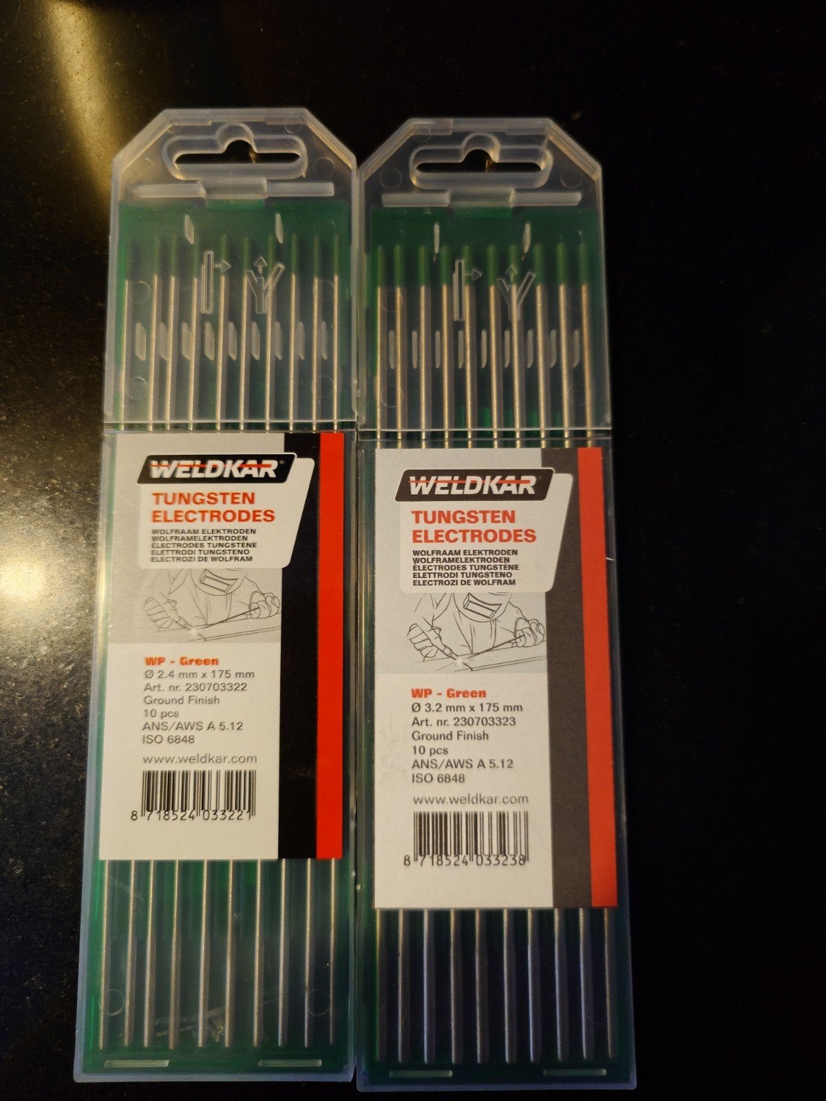 Weldkar Wolfraam Elektrode Groen 2.4mm / 3.2mm (Nieuw), Doe-het-zelf en Verbouw, Verzenden, Nieuw, Tig