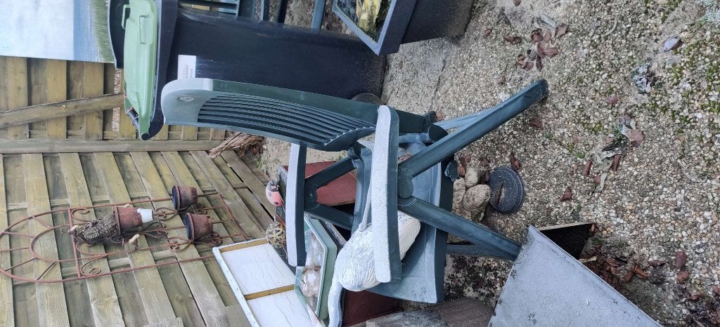 tuinset Groene tuintafel en 4 opklapbare stoelen, Ophalen, Gebruikt, Rechthoekig, Kunststof