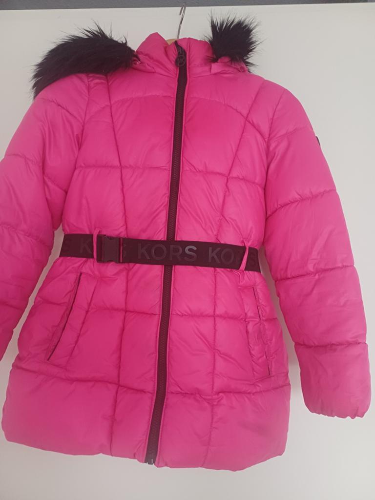 Michael Kors jas roze met bontkraag en riem, Maat 38/40 (M), Michael Kors, Ophalen of Verzenden, Zo goed als nieuw