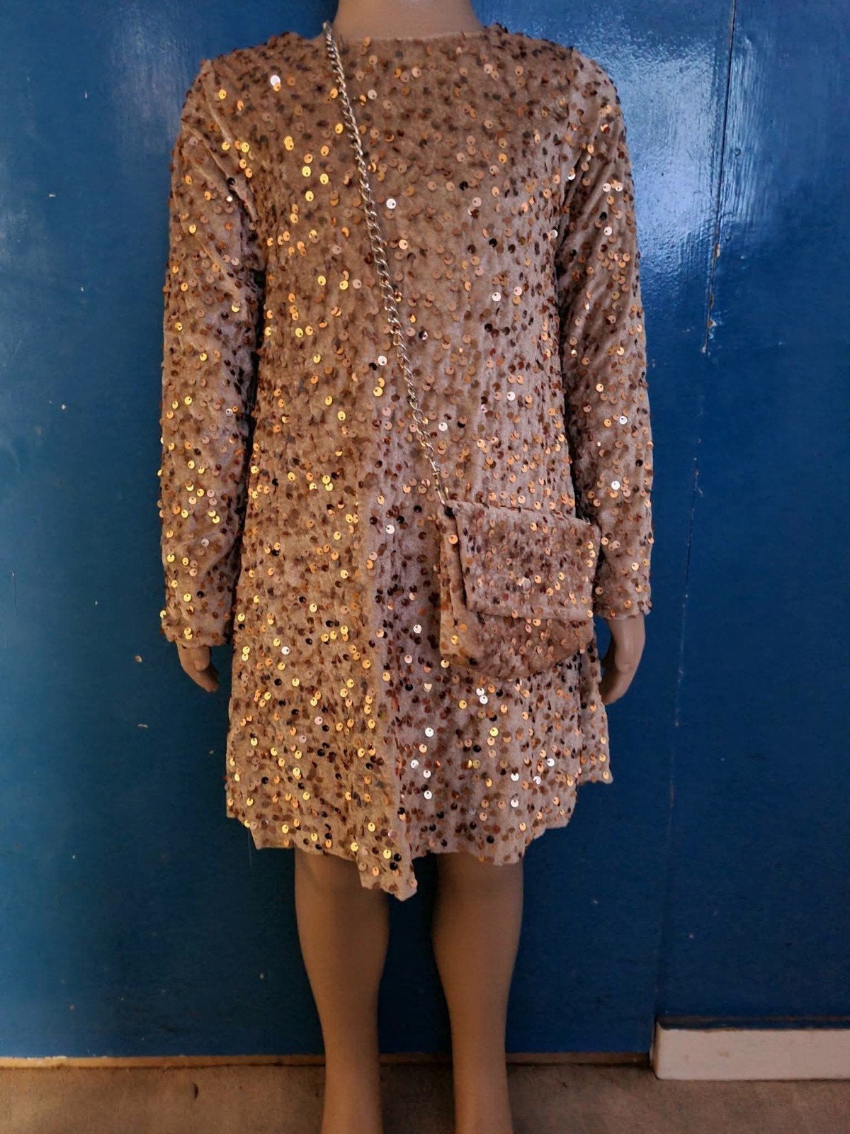 glitterjurk met pailletten en tasje (maat 158-164), Kinderen en Baby's, Meisje, Nieuw, Ophalen of Verzenden, Jurk of Rok