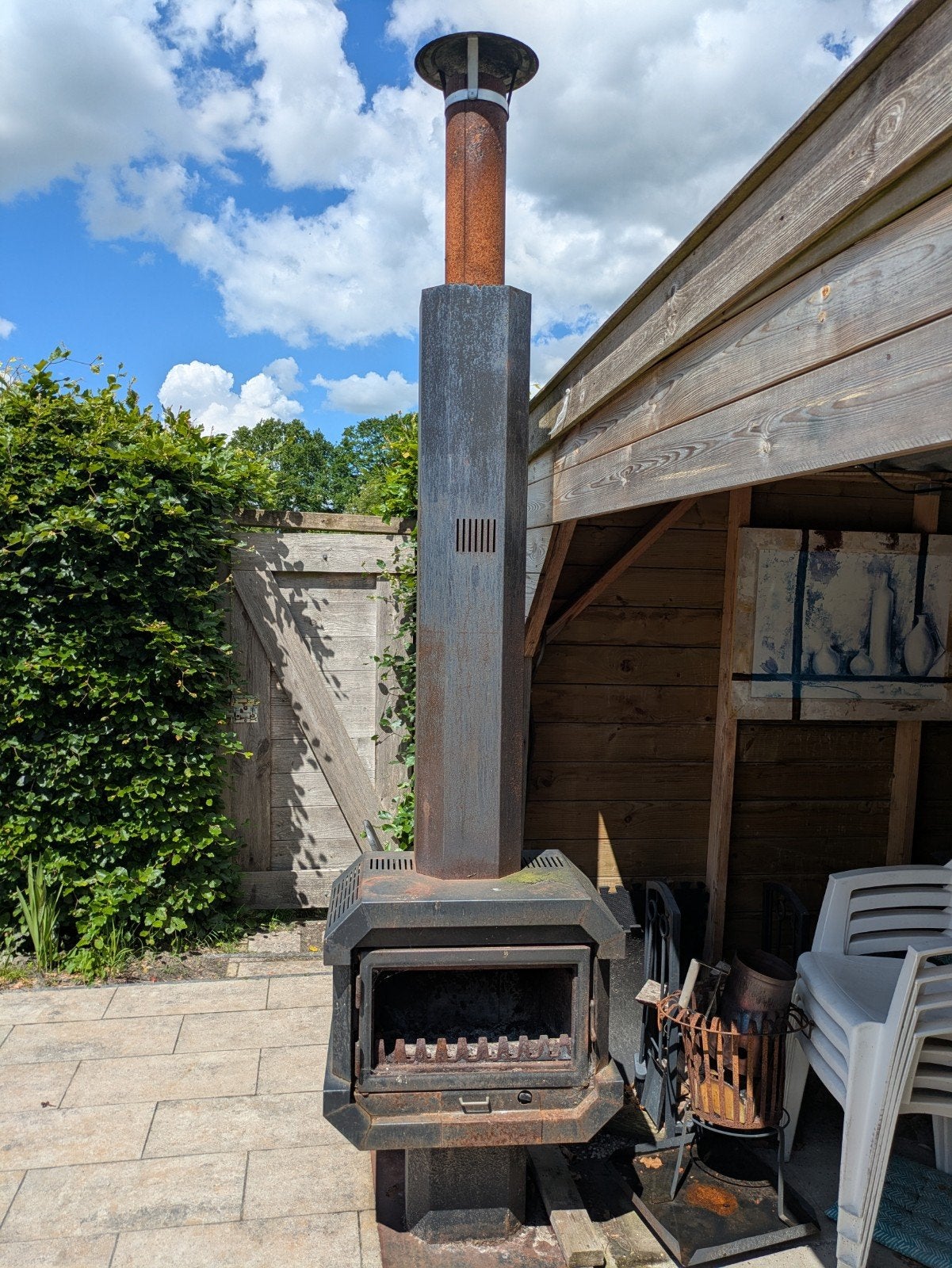 Robuuste Houthaard met Pijp - Ideaal voor Buiten, Ophalen, Gebruikt, Vrijstaande haard, Houthaard