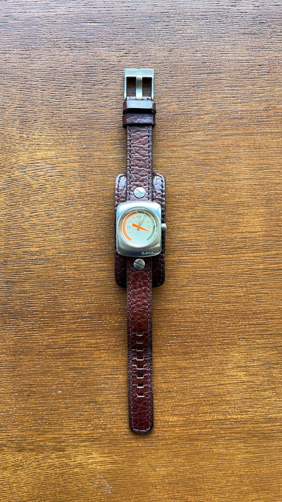 Diesel horloge met bruin leren bandje, Overige merken, Staal, Polshorloge, Ophalen of Verzenden