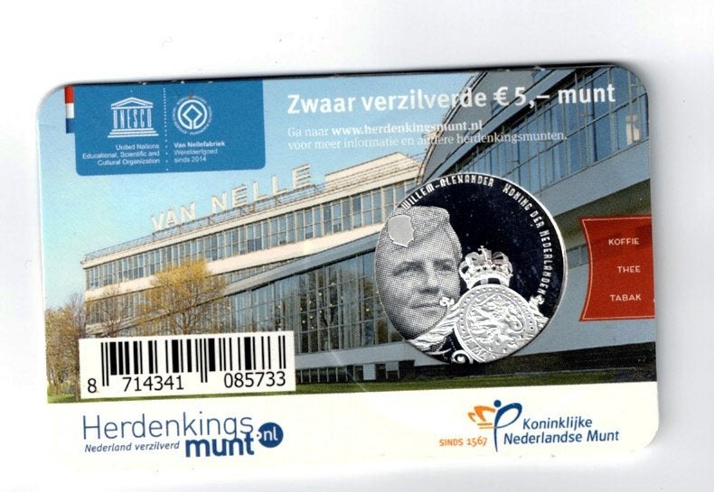 Het Van Nelle Vijfje 2015 – Zwaar Verzilverde 5 Euro Munt, Ophalen of Verzenden, Koningin Beatrix, Euro's, Losse munt