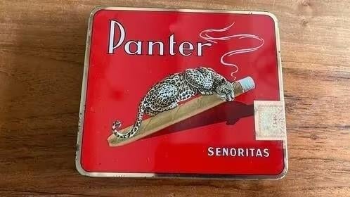 Sigarenblikje panter ( senoritas ) schuppen - veenendaal, Ophalen of Verzenden, Sigarenbandjes