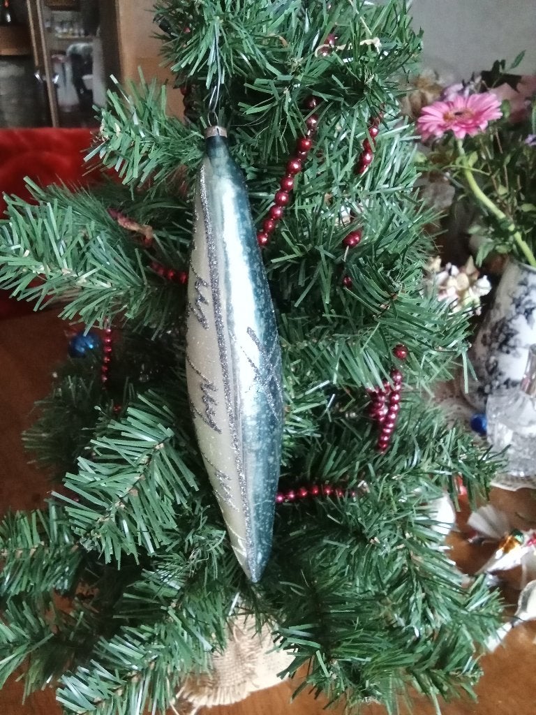 mooie oudere glazen lange kegel kerstbal, Ophalen of Verzenden, Gebruikt
