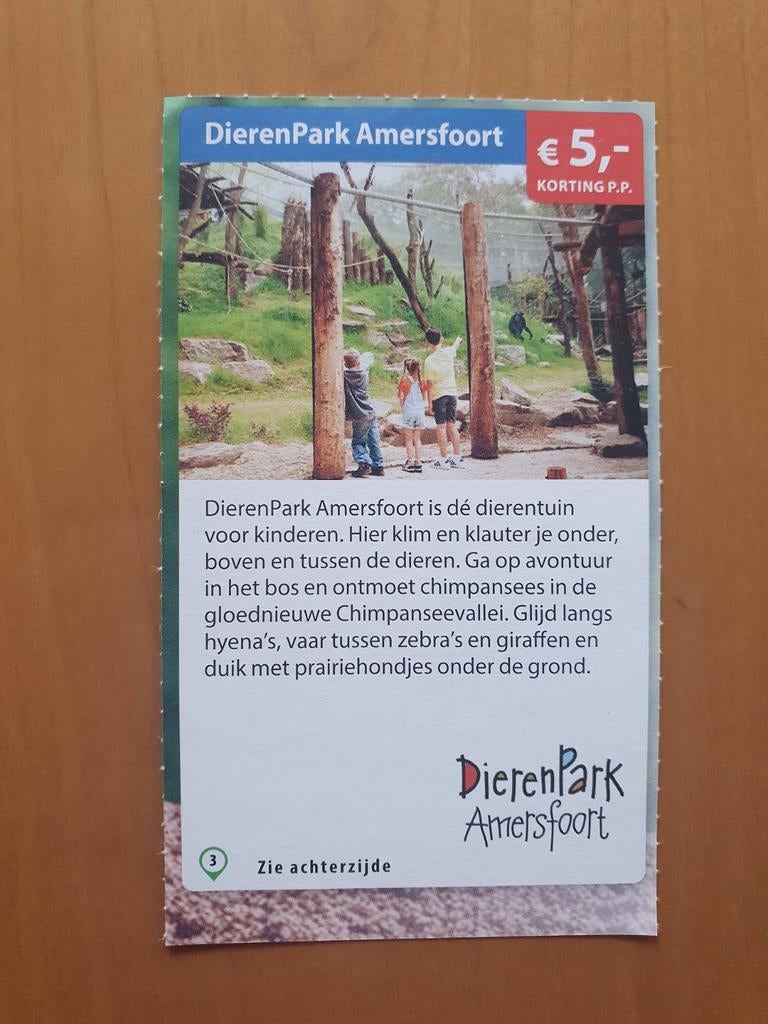 DierenPark Amersfoort €5,- korting p.p. maximaal 5 personen, Tickets en Kaartjes, Drie personen of meer, Kortingskaart