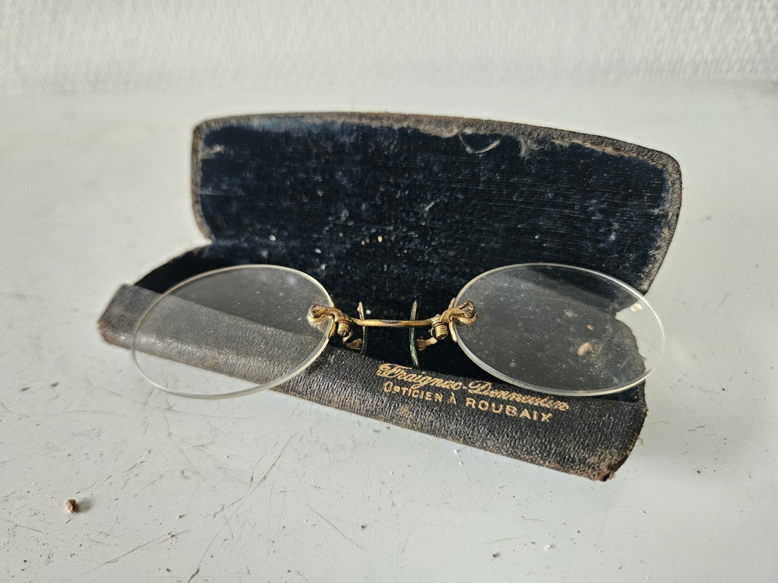 Antieke Pince-Nez Bril met Etui (14 kt goud!), Ophalen of Verzenden