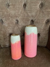 NIEUW Stenen vaasjes koraal met goud (set van 2) Coco Maison, Huis en Inrichting, Handgemaakt, 16 cm, Nieuw, Oranje