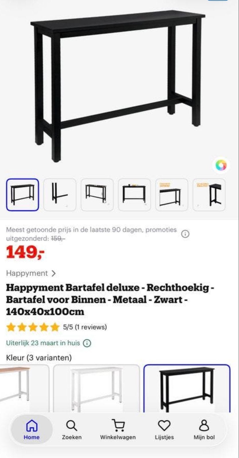 Zwarte Bartafel Deluxe - Rechthoekig - 140x40x100cm, Ophalen, Minder dan 50 cm, 100 tot 150 cm, Nieuw