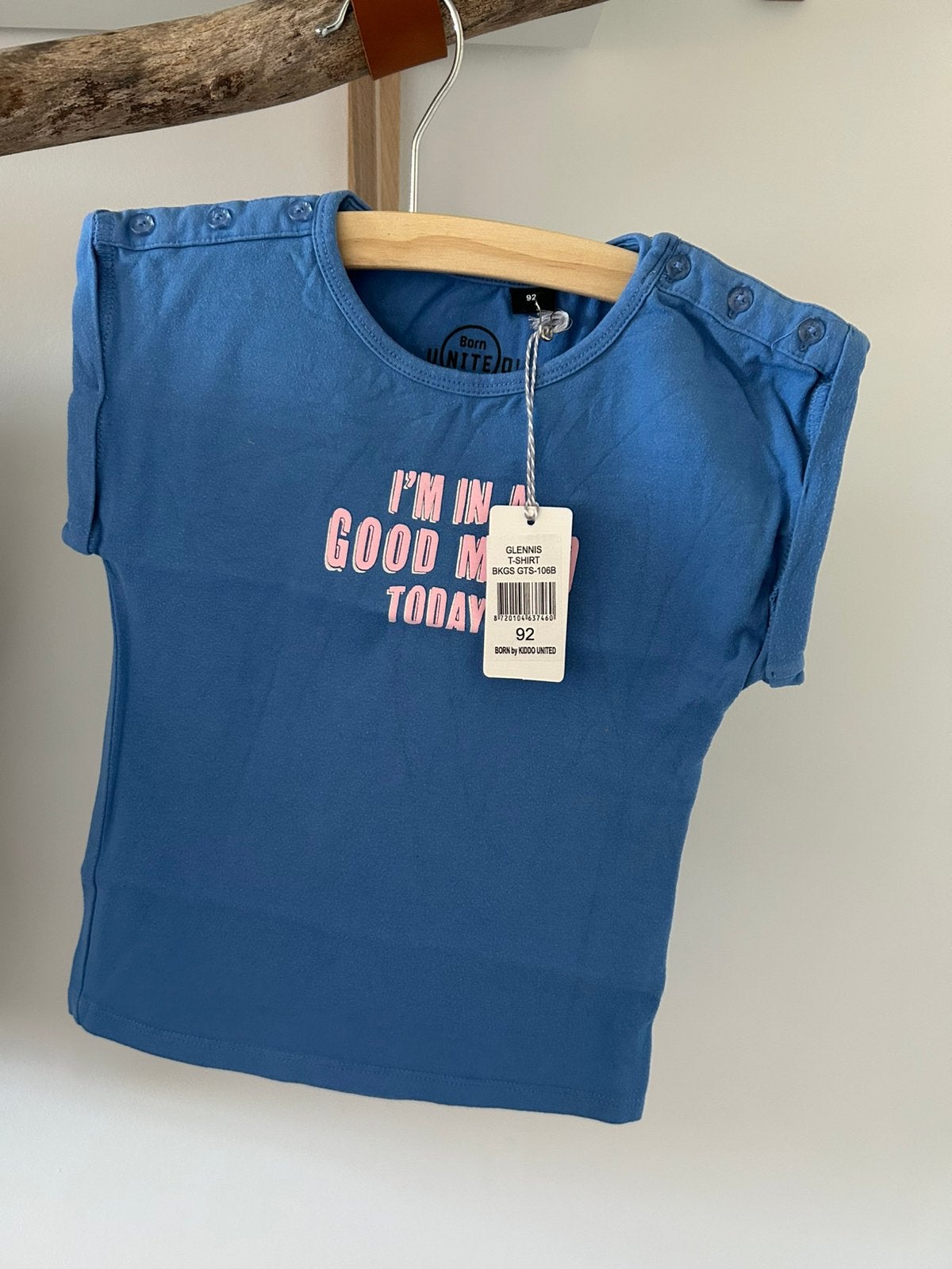 Blauw shirtje van Kiddo United - maat 92, Ophalen of Verzenden, Zo goed als nieuw, Meisje, Shirt of Longsleeve