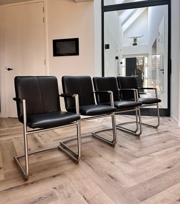 4/6/8/10 zwart leder Henders & Hazel design eetkamerstoelen, Ophalen, -, Zwart, -