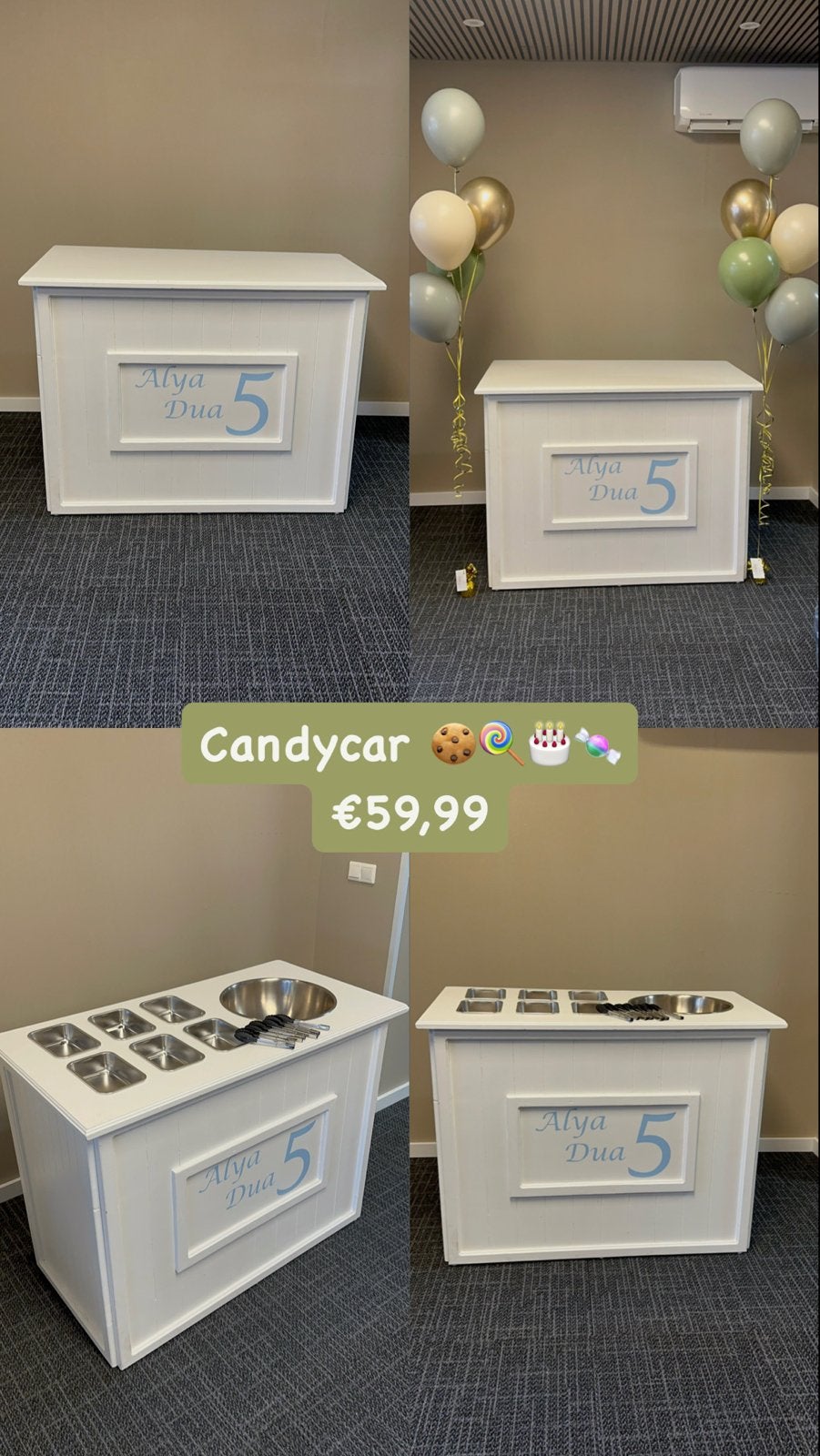 Candycar of Candybar te huur voor feesten en partijen, Ophalen, Nieuw, Feestartikel, Verjaardag