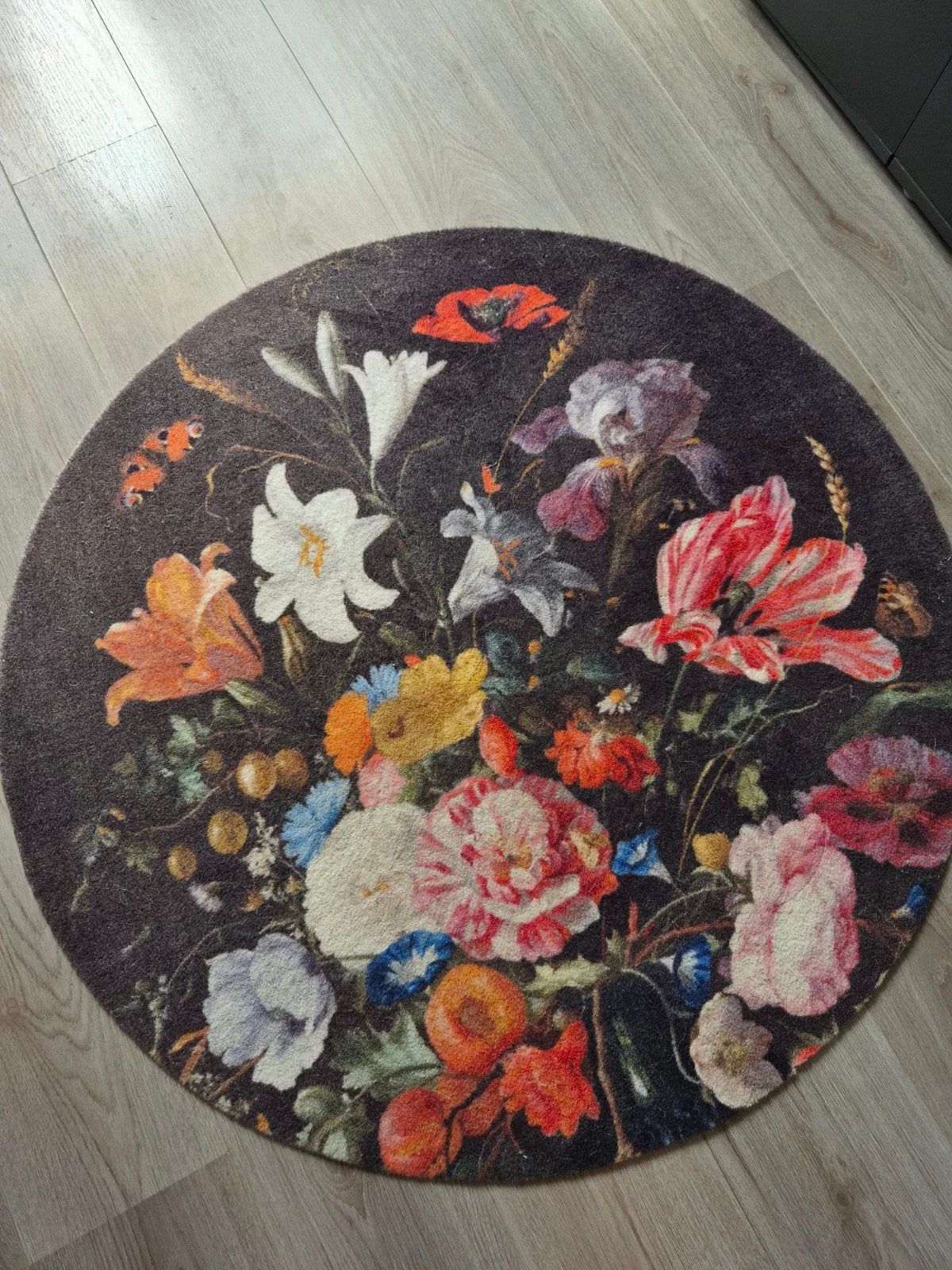Rond vloerkleed met bloemenprint - 1 meter, Ophalen, Gebruikt, 50 tot 100 cm, Rond