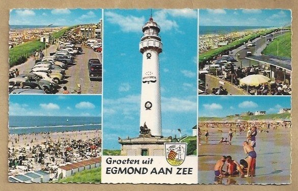 Oude ansichtkaart Groeten uit Egmond aan Zee vuurtoren, Ophalen of Verzenden, 1960 tot 1980, Gelopen, Noord-Holland